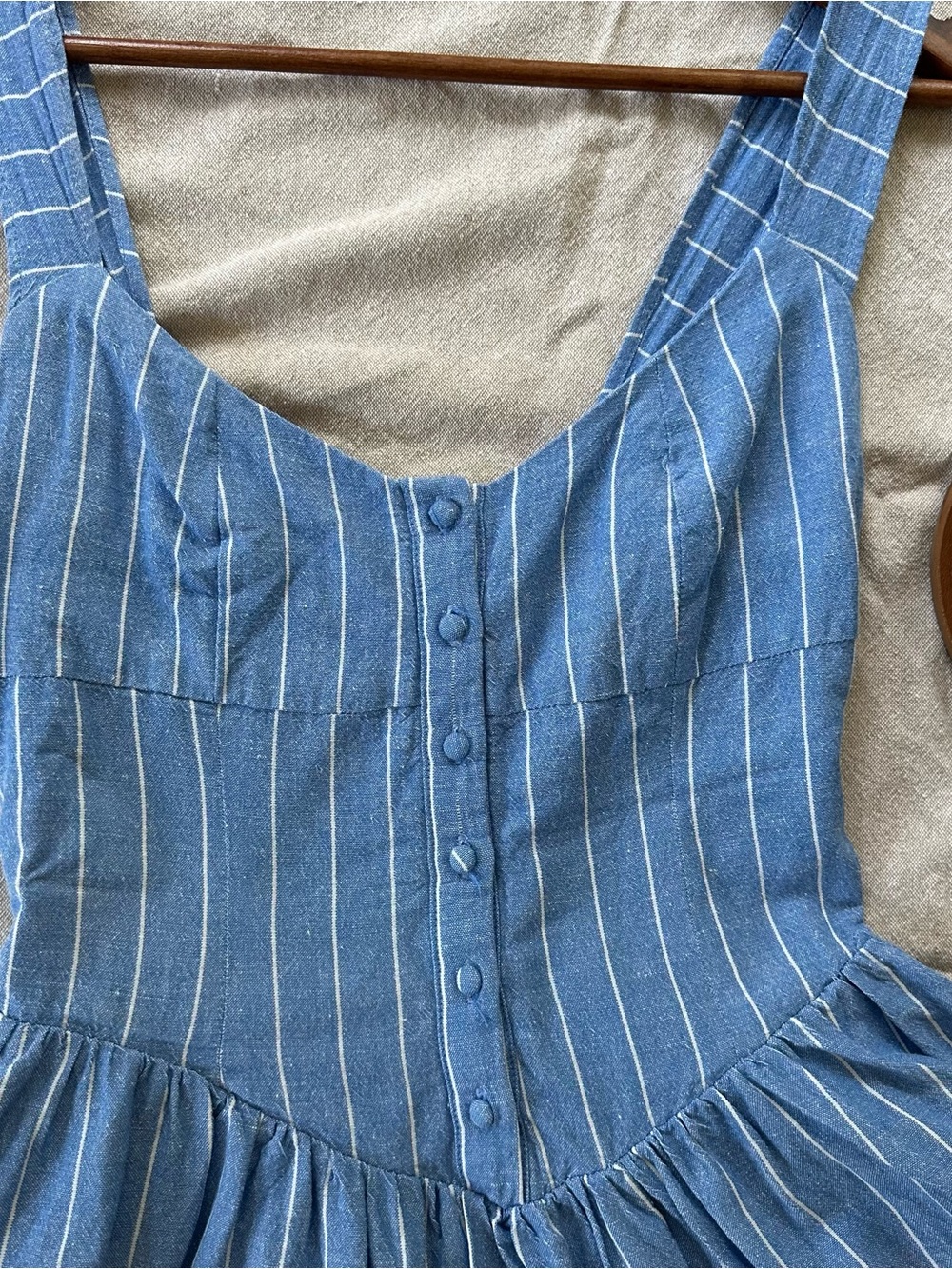 Stradivarius Corset Striped Mini Linen Cotton Blend Coastal Dress View 5